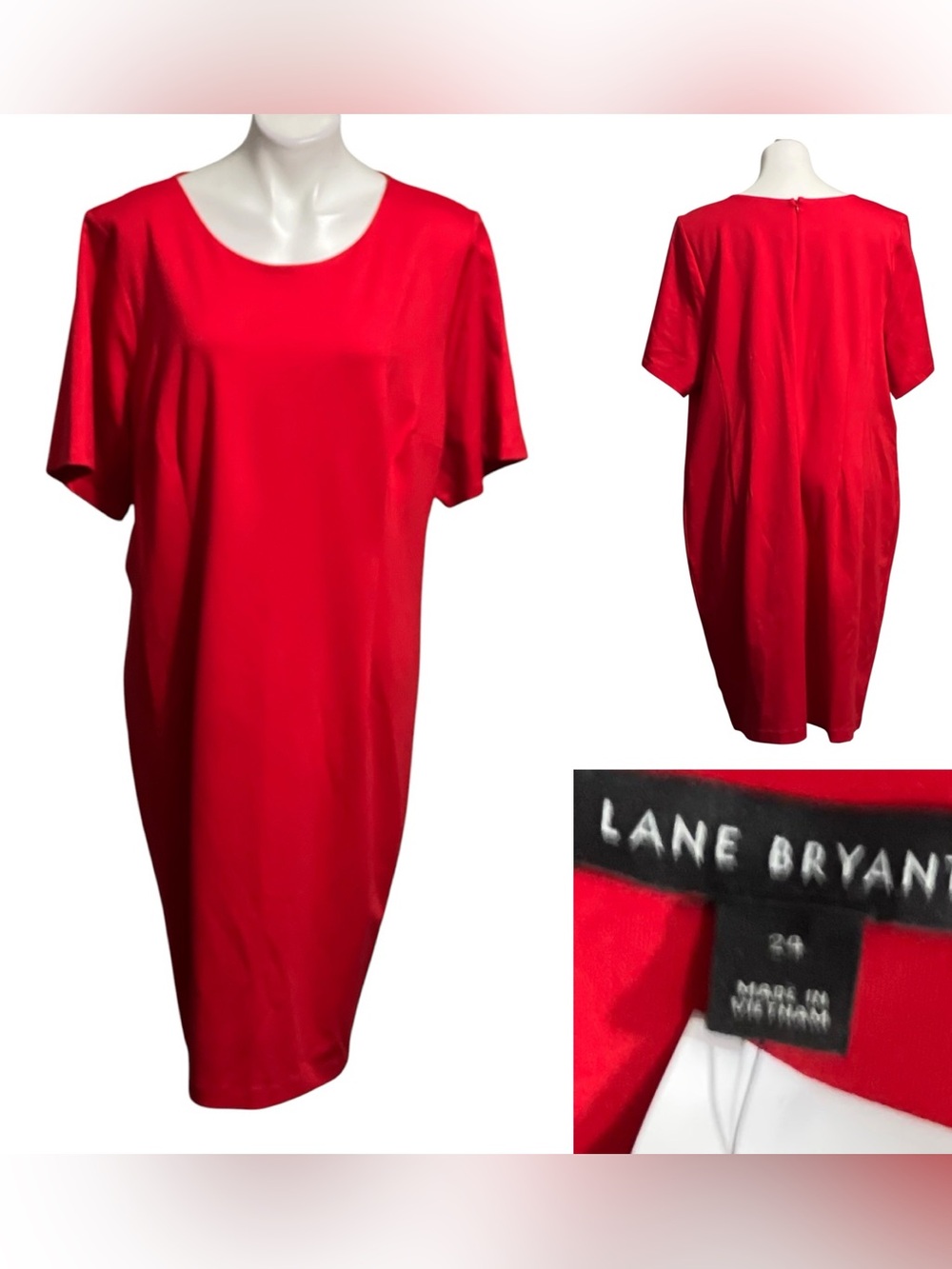 Lane Bryant ponte knit shift dress plus size 24 Red Short-Sleeve knee length